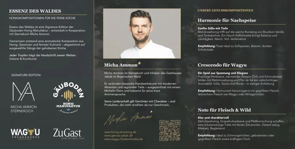 Flyer zur Honigreihe Essenz des Waldes mit Micha Ammon