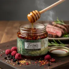 Essenz des Waldes für Wagyu mit Himbeere und Aleppo-Chili
