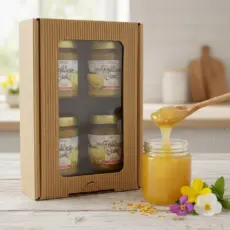 FrühlingsStark Set: vier Gläser Blütenhonig mit Blütenpollen
